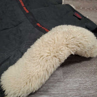 Sheepskin Quilt Half Pad, rolled edges *gc, clumpy, mnr hair, dirt, puckers, faded, threads, undone stitch, rubs
