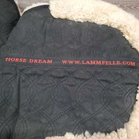 Sheepskin Quilt Half Pad, rolled edges *gc, clumpy, mnr hair, dirt, puckers, faded, threads, undone stitch, rubs
