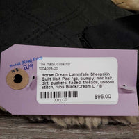 Sheepskin Quilt Half Pad, rolled edges *gc, clumpy, mnr hair, dirt, puckers, faded, threads, undone stitch, rubs