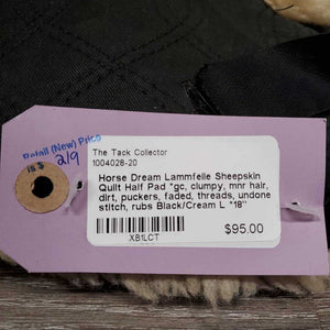 Sheepskin Quilt Half Pad, rolled edges *gc, clumpy, mnr hair, dirt, puckers, faded, threads, undone stitch, rubs