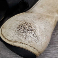 Pr Open Front Boots, velcro *fair, older, v.dirty, v.stained, v.discolored, hairy, stretche & torn elastic
