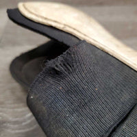 Pr Open Front Boots, velcro *fair, older, v.dirty, v.stained, v.discolored, hairy, stretche & torn elastic
