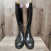 Tall Leather Lined Soft Rubber Boots *gc/fair, lining: rubs, pills & sm hole, clean, scrapes, scratches, dusty
