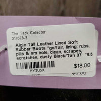 Tall Leather Lined Soft Rubber Boots *gc/fair, lining: rubs, pills & sm hole, clean, scrapes, scratches, dusty
