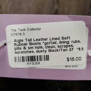 Tall Leather Lined Soft Rubber Boots *gc/fair, lining: rubs, pills & sm hole, clean, scrapes, scratches, dusty
