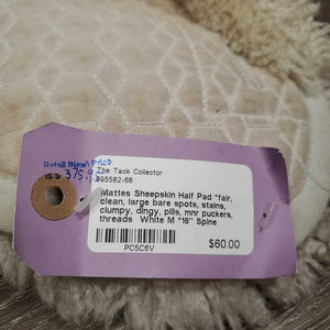 Sheepskin Half Pad *fair, clean, large bare spots, stains, clumpy, dingy, pills, mnr puckers, threads