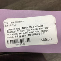 High Neck Med Winter Blanket 2 legs *gc, clean, mnr wpf, v. faded, repairs, mnr hair, snags, rubs, lining tear