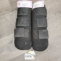 Pr Closed Boots, velcro *gc/fair, dirt, stains, older, crumpled & bent bottoms, torn/frayed end
