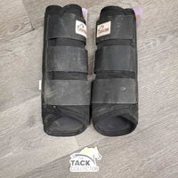 Pr Closed Boots, velcro *gc/fair, dirt, stains, older, crumpled & bent bottoms, torn/frayed end
