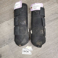 Pr Closed Boots, velcro *gc/fair, dirt, stains, older, crumpled & bent bottoms
