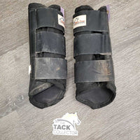 Pr Closed Boots, velcro *gc/fair, dirt, stains, older, crumpled & bent bottoms
