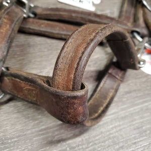 Thick Leather Halter, snap *gc/fair, stiff, scraped edges, dry, stains, older, residue