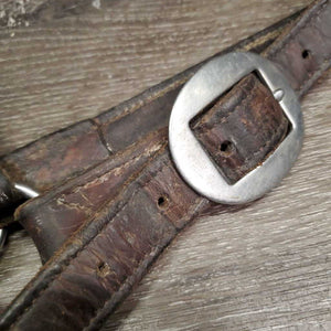 Thick Leather Halter, snap *gc/fair, stiff, scraped edges, dry, stains, older, residue