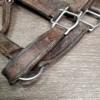 Thick Leather Halter, snap *gc/fair, stiff, scraped edges, dry, stains, older, residue