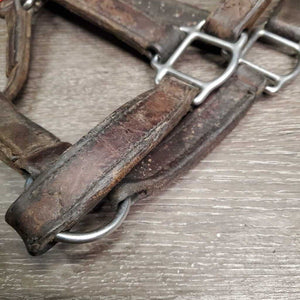 Thick Leather Halter, snap *gc/fair, stiff, scraped edges, dry, stains, older, residue