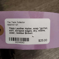 Thick Leather Halter, snap *gc/fair, stiff, scraped edges, dry, stains, older, residue

