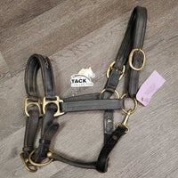 FS Padded Double Leather Halter, snap, adj *gc/fair, repaired throat, cracking, dirt, residue