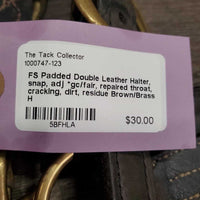 FS Padded Double Leather Halter, snap, adj *gc/fair, repaired throat, cracking, dirt, residue
