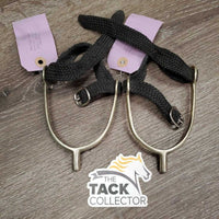 Pr Hvy POW Spurs, Wide Braided Nylon Spur Straps *vgc, older, mnr scuffs, stains, scratches, rubs & dirty straps
