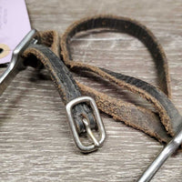 Pr POW Spurs, Leather Spur Straps, Bling *gc, widened, clean, dirt/residue, scratches, ends: chews & thin
