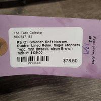 Soft Narrow Rubber Lined Reins, finger stoppers *vgc, mnr threads, clean
