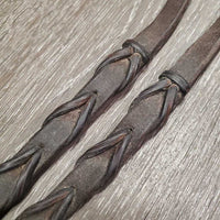 Thick Braided Reins, Stoppers *fair, dry, stiff, pulled stitching, clean, faded
