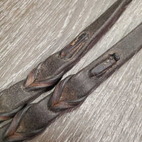 Thick Braided Reins, Stoppers *fair, dry, stiff, pulled stitching, clean, faded
