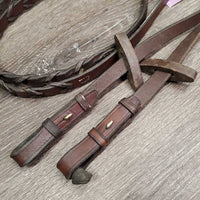 Thick Braided Leather Reins, Stoppers *vgc, mnr residue, stains & rubs, older