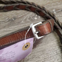 Thick Braided Leather Reins, Stoppers *vgc, mnr residue, stains & rubs, older