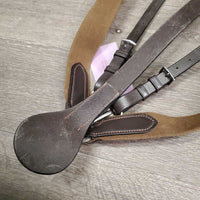 Leather & Elastic Breastplate, Running Attach, snaps *xc/vgc, clean, mnr residue/gunk, scratches, stains & hair
