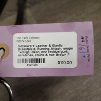 Leather & Elastic Breastplate, Running Attach, snaps *xc/vgc, clean, mnr residue/gunk, scratches, stains & hair
