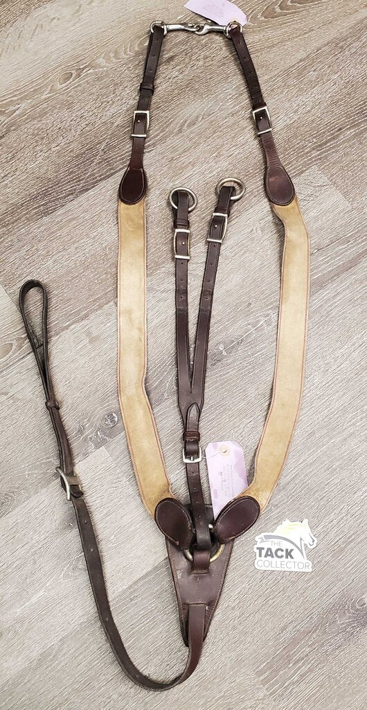 Leather & Elastic Breastplate, Snaps, Running Martingale Attach *gc, dirt, stains, hair, xholes, thin fleece, older, mnr faded