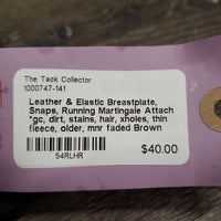 Leather & Elastic Breastplate, Snaps, Running Martingale Attach *gc, dirt, stains, hair, xholes, thin fleece, older, mnr faded
