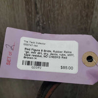 Rsd Figure 8 Bridle, Rubber Reins *gc, mnr dirt, dry, dents, rubs, stiff, tape residue, NO CHEEKS
