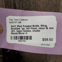Soft Rsd Padded Bridle, Bling, Buckles *gc, NO Flash, clean & mnr dirt, tape residue, xholes
