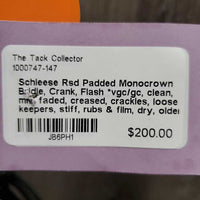 Rsd Padded Monocrown Bridle, Crank, Flash *vgc/gc, clean, mnr faded, creased, crackles, loose keepers, stiff, rubs & film, dry, older
