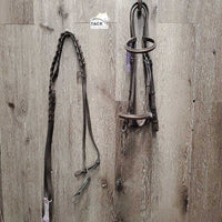 Narrow Rsd Bridle, v.narrow Braided Reins *gc,/fair, v.dry, v.stiff, rubs, scrapes, trimmed end