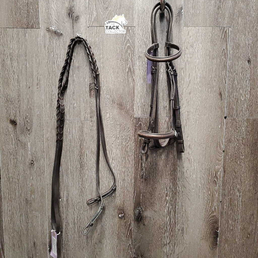 Narrow Rsd Bridle, v.narrow Braided Reins *gc,/fair, v.dry, v.stiff, rubs, scrapes, trimmed end