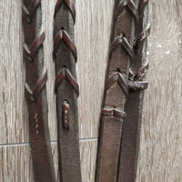Narrow Rsd Bridle, v.narrow Braided Reins *gc,/fair, v.dry, v.stiff, rubs, scrapes, trimmed end
