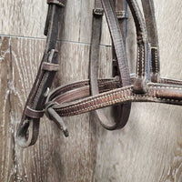 Narrow Rsd Bridle, v.narrow Braided Reins *gc,/fair, v.dry, v.stiff, rubs, scrapes, trimmed end
