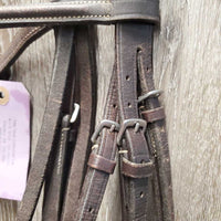 Narrow Rsd Bridle, v.narrow Braided Reins *gc,/fair, v.dry, v.stiff, rubs, scrapes, trimmed end
