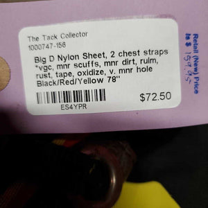 Nylon Sheet, 2 chest straps *vgc, mnr scuffs, mnr dirt, rulm, rust, tape, oxidize, v. mnr hole