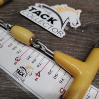 Thin French Link Hunter D Ring, center roller *gc, discolored, v.chewed & shortened, rough ends, clean
