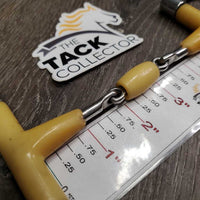 Thin French Link Hunter D Ring, center roller *gc, discolored, v.chewed & shortened, rough ends, clean
