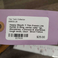 Thin French Link Hunter D Ring, center roller *gc, discolored, v.chewed & shortened, rough ends, clean
