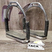 Pr Flexi Stirrup Irons, grips *gc, rubs, cracking grips, dirty, mismatched grips
