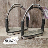 Pr Flexi Stirrup Irons, grips *gc, rubs, cracking grips, dirty, mismatched grips
