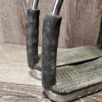 Pr Flexi Stirrup Irons, grips *gc, rubs, cracking grips, dirty, mismatched grips
