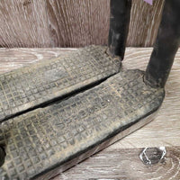 Pr Flexi Stirrup Irons, grips *gc, rubs, cracking grips, dirty, mismatched grips

