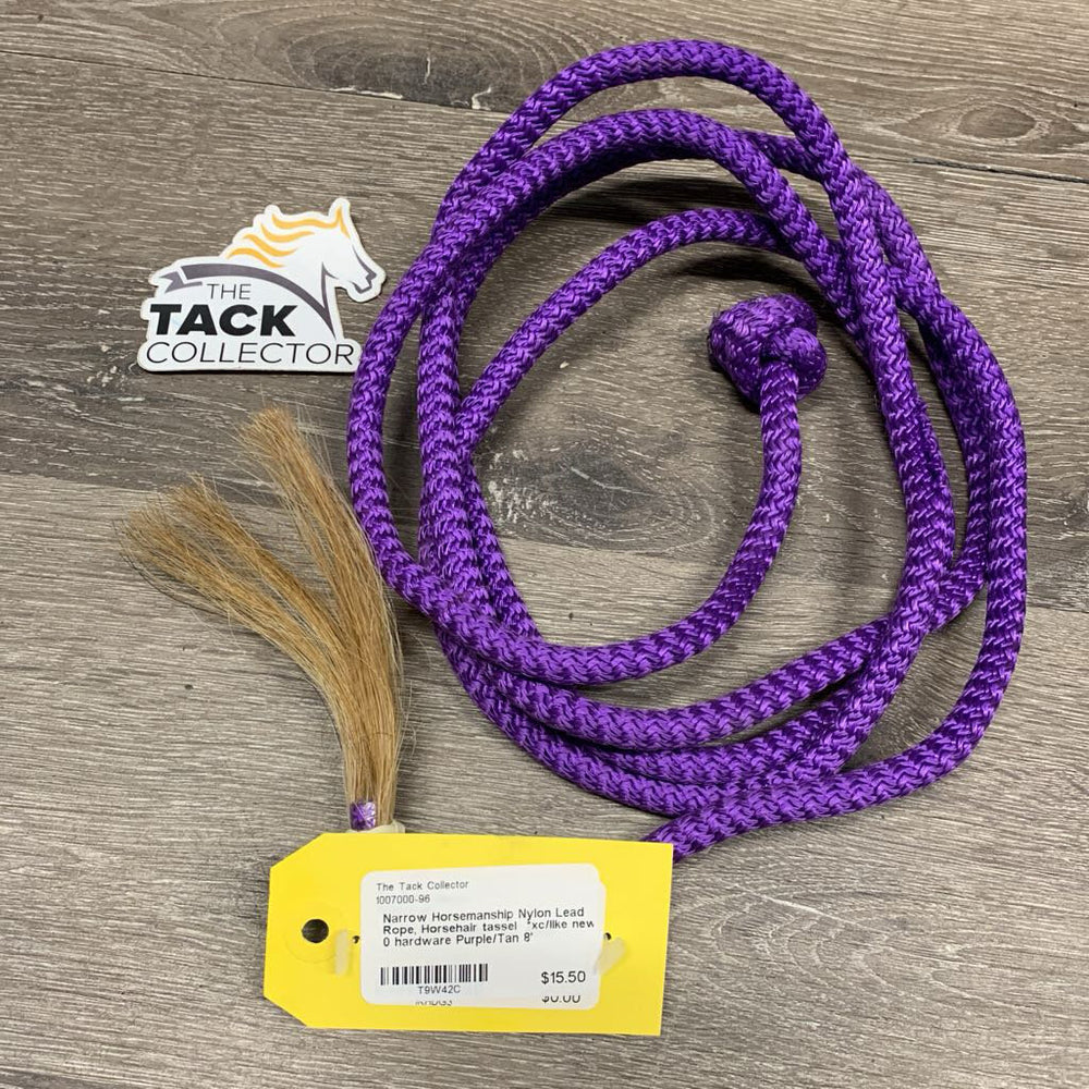 Narrow Horsemanship Nylon Lead Rope, Horsehair tassel *xc/like new, 0 hardware